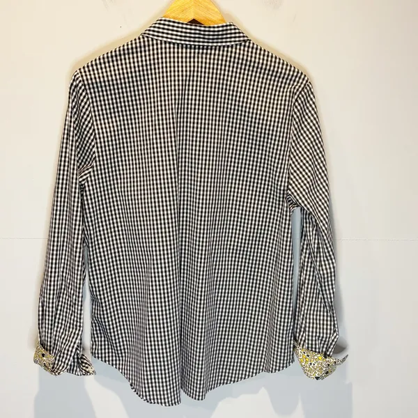 Susan Graver Gingham Plaid & Heart Print Button Down Shirt - size 14 - Image 2