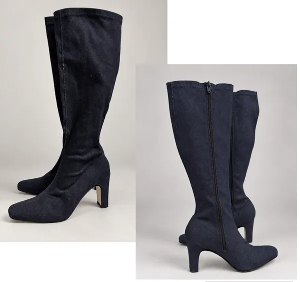 Knee High dark navy denim heeled boots Blue Size 8.5 - Image 7