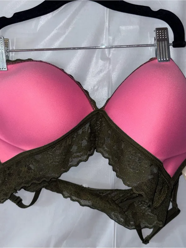 Victoria's Secret PINK Bra Bralette Large Green Lace Sexy Lightly Lined Strappy - Image 7