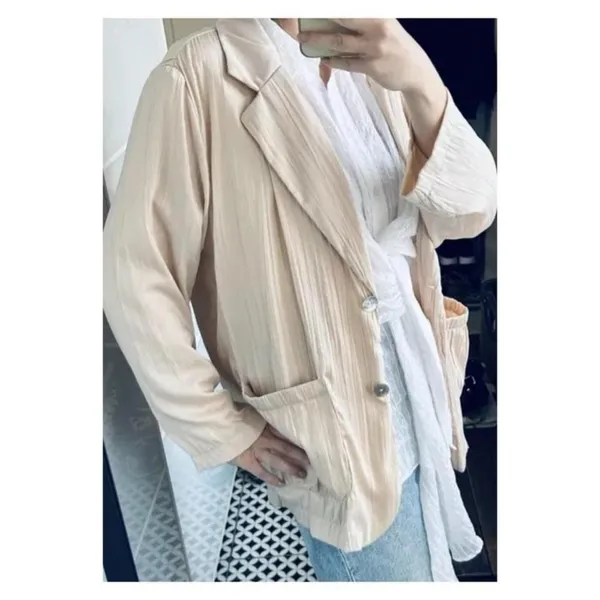 ZARA‎ Satin Crinkle Lightweight Blazer Women's Size S Cream Quiet Luxury - Image 8