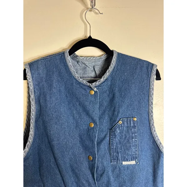 VTG 90s C&A Bombacha Cotton Denim Utility Vest Snap Button Sleeveless Jacket L - Image 4