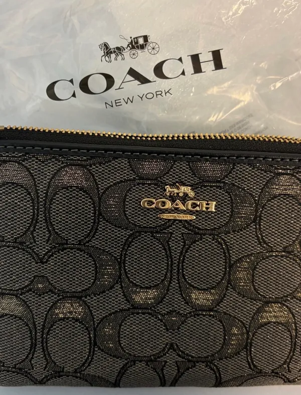 NWT Coach Black Monogram Zip Wristlet with Gold Logo - Image 2