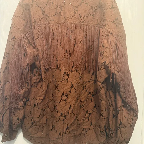 Shyanne Chocolate Lace Button-Down fringe shacket - Image 5