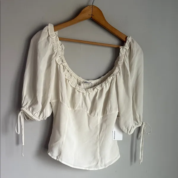 NEW Reformation Cantaloupe Ruffle Tie Sleeve Blouse Ivory 4 - Image 2