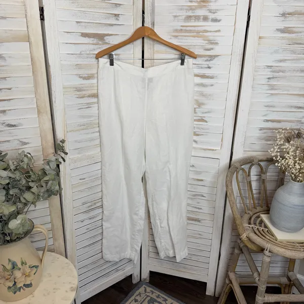 CHICO'S Women's 2 US 12 100% Linen Wide Leg Pull On Pants White Pockets Beachy - Image 3