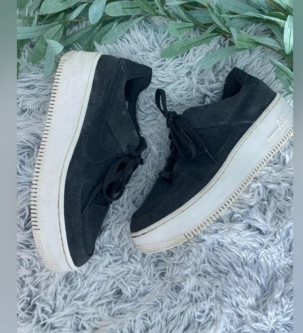 Nike Womens Air Force 1 Sage Night Black Suede Chunky Platform Sneakers - Image 2