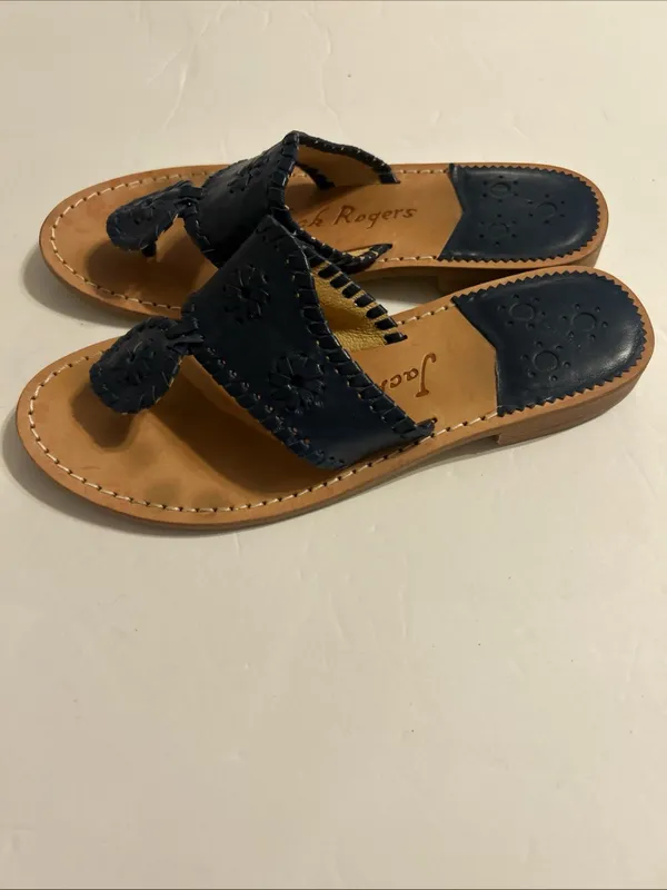 Jack Rogers Navy Leather Whipstitched Toe-Post Sandals - Image 4