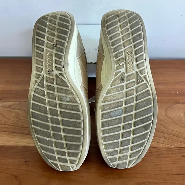 ECCO Tan Leather Suede Walking Shoes Womens‎ 38 Arch Support Sneakers 045193 - Image 8