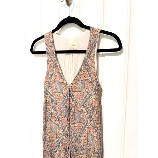 Sezane Raiana Dress Long Sleeveless Embroidered Patchwork Button Maxi 36 - Image 6