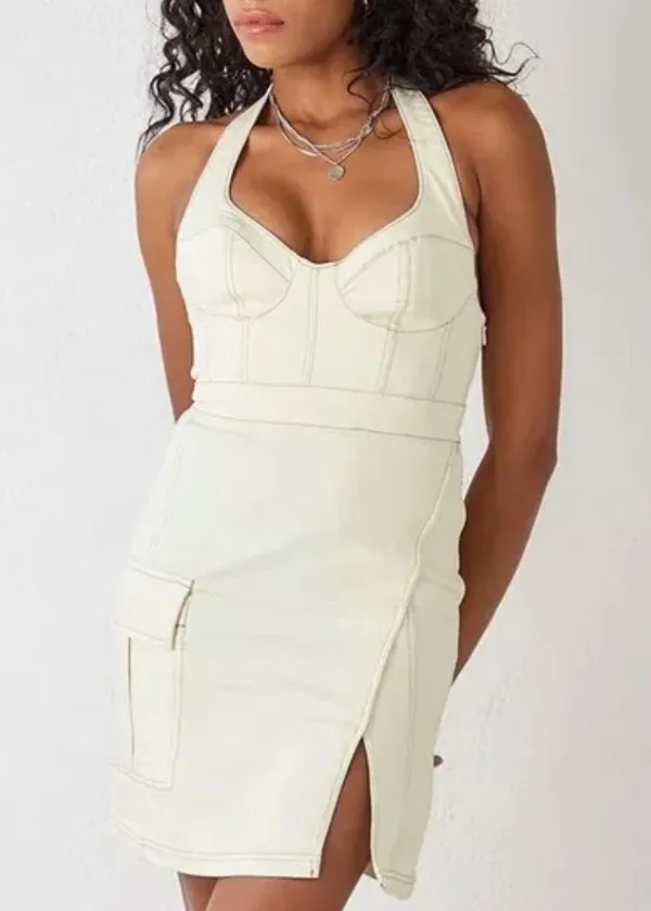 Urban Outfitters UO Jenny Halter Ivory Cream Denim Mini Dress - Image 2