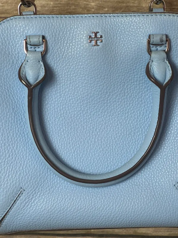 Tory Burch Pebbled Leather Shoulder Bag Rivera Blue - Image 3