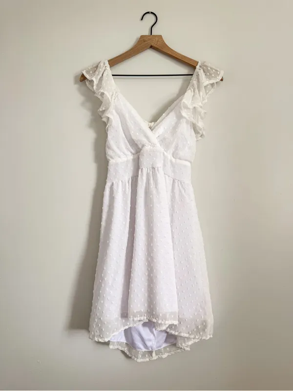 Altar'd State Kristin Clip Dot White Ruffled Mini Dress Size Medium - Image 5