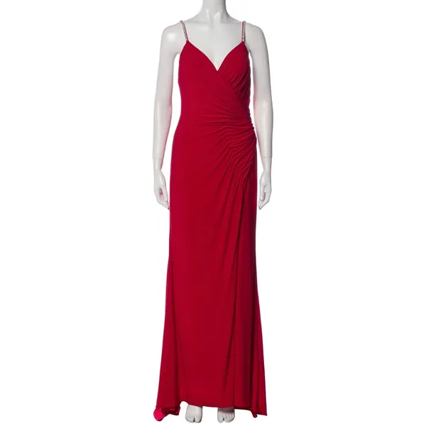 Leena by‎ Mac Duggal Asymmetrical Pearl Strap V-Neck Gown Size 8 26532 Prom - Image 3