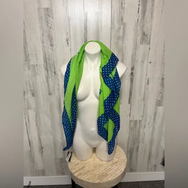 Hollister Floral Polka Dot Scarf Bandana Wrap – Green Blue Pink – One Size – NWT - Image 4