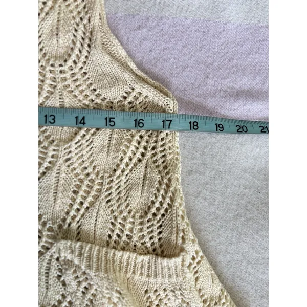 M LAK Cream Open Crochet Tank Top Size Large Relaxed Pockets Soft Boho - Image 5