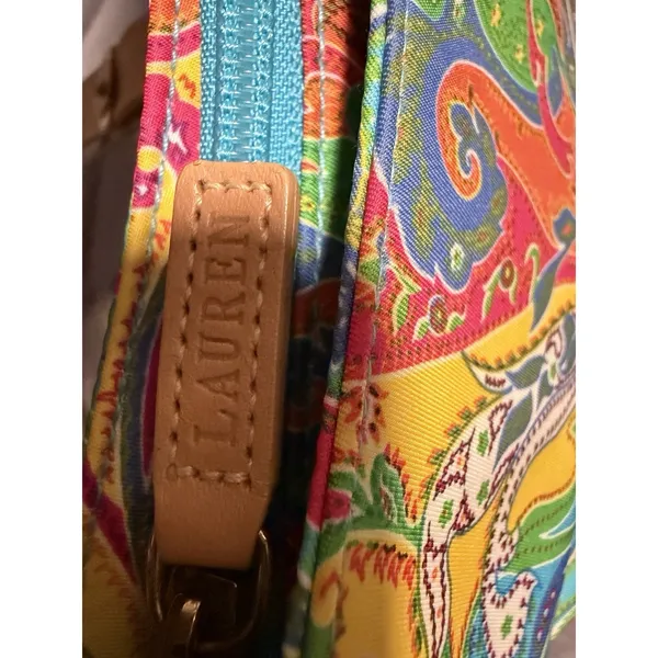Lauren Ralph Lauren Colorful Floral Paisley Handbag Purse Teal Turquoise - Image 6