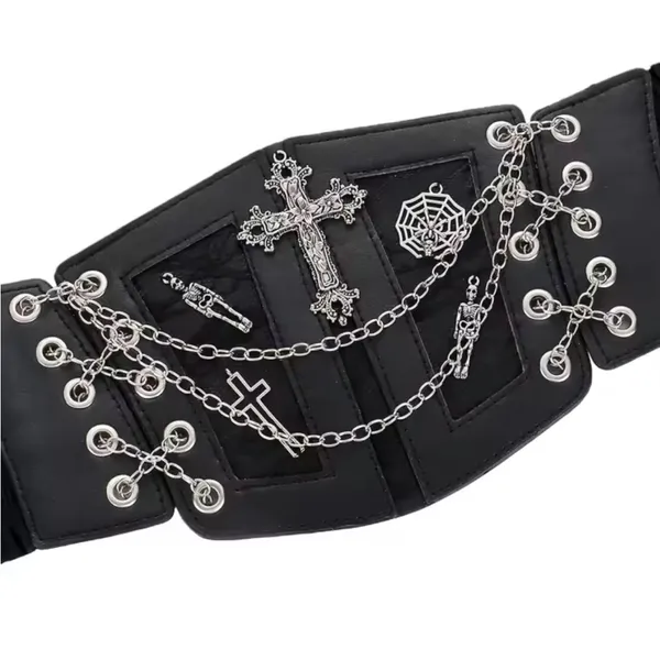 Black Gothic Waist Belt with Chains - Image 3