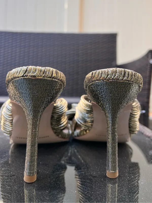 Loeffler Randall‎ Claudia Metallic Ribbon Heel Sandals Size 37 US 7 B Open Toe - Image 5