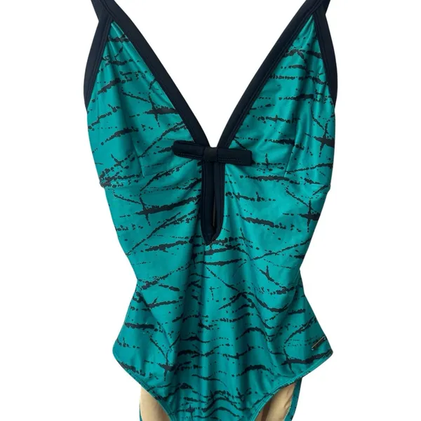 Stüssy NEW RARE Green‎ Black Bow Open Back One Piece Swimsuit Vacation Beach S - Image 3