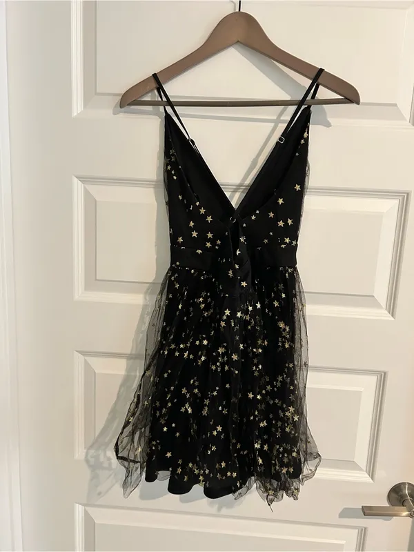 Lulus Favorite Moment Gold and Black Star Print Skater Dress Size S - Image 11