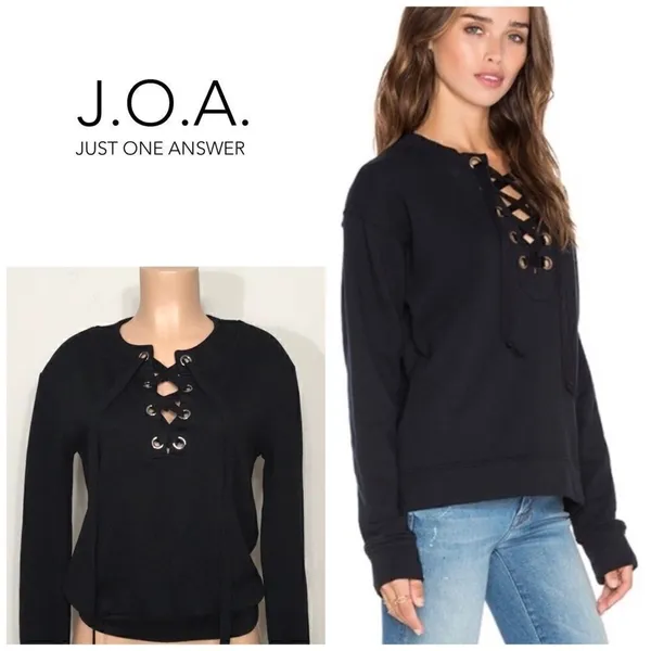 J.O.A. black lace up long sleeve sweatshirt. NWT - Image 2