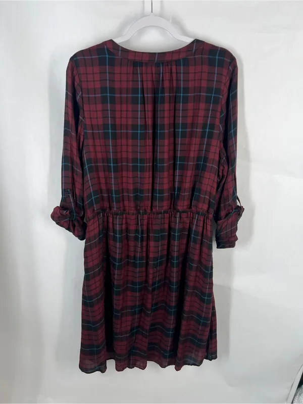 NWT Lane Bryant Plaid Drawstring Waist Dress Burgundy Black Size 18 - Image 10