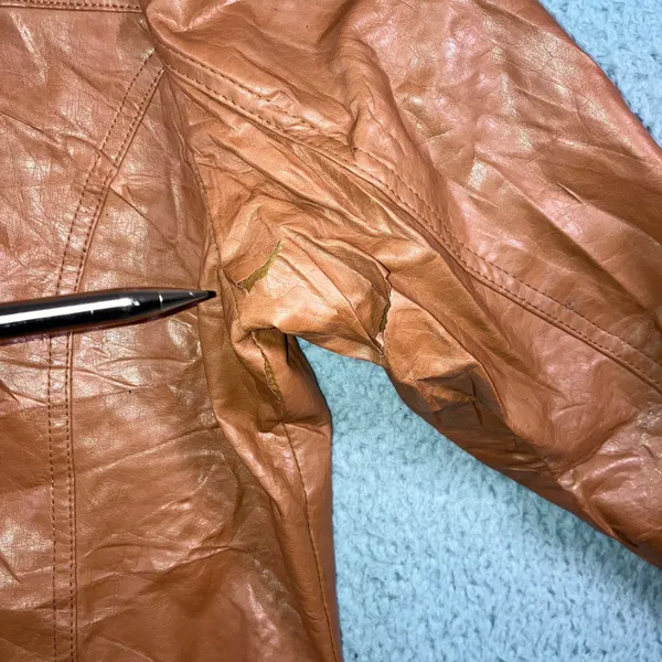Faux Leather Bomber‎ Jacket Women 1X Cognac Brown Moto Zip Up Edgy Grunge Biker - Image 7
