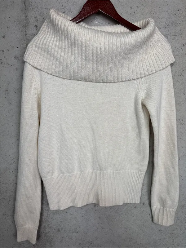 Michael Kors Collection 100% Cashmere Off Shoulder Sweater Cream S - Image 2