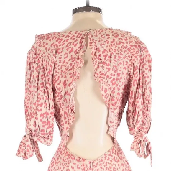 Petal & Pup Pink Quay Leopard Romper Tie Front Cutout Size 6 Boho Fairy Coquette - Image 7