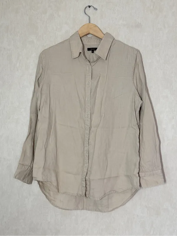 Quince Women’s 100% European Linen Long Sleeve Shirt in Driftwood M - Image 4