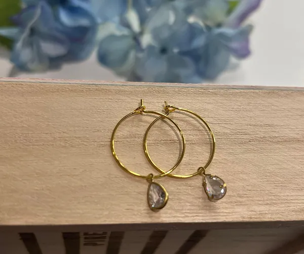 Drop Gem Gold Hoop Earring - Image 3