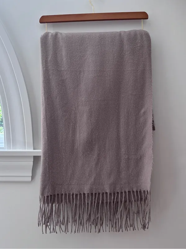 100% Cashmere Scarf with Fringe Taupe Mauve Quiet Luxury Classic Fall Winter OS - Image 3