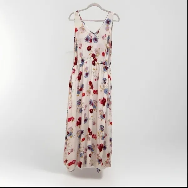 NEW Lucky Brand Floral Maxi Dress LARGE beige blue purple Sleeveless Boho chic - Image 2
