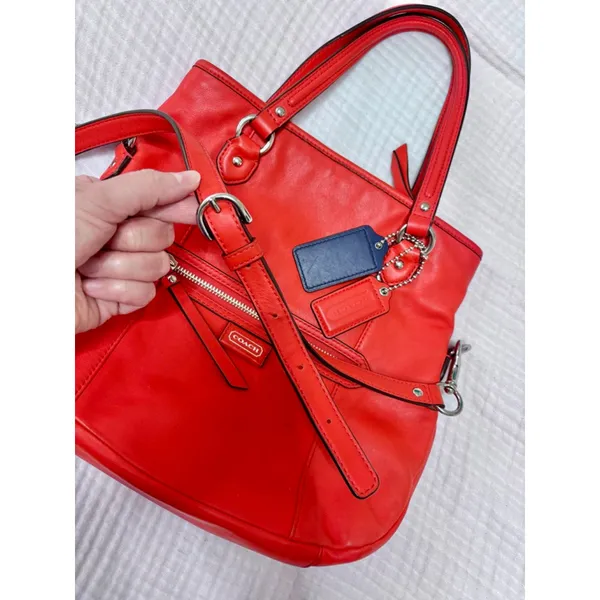 Women's Coach Orange red Leather Crossbody Bag One Size with Navy Blue Charm - Image 6