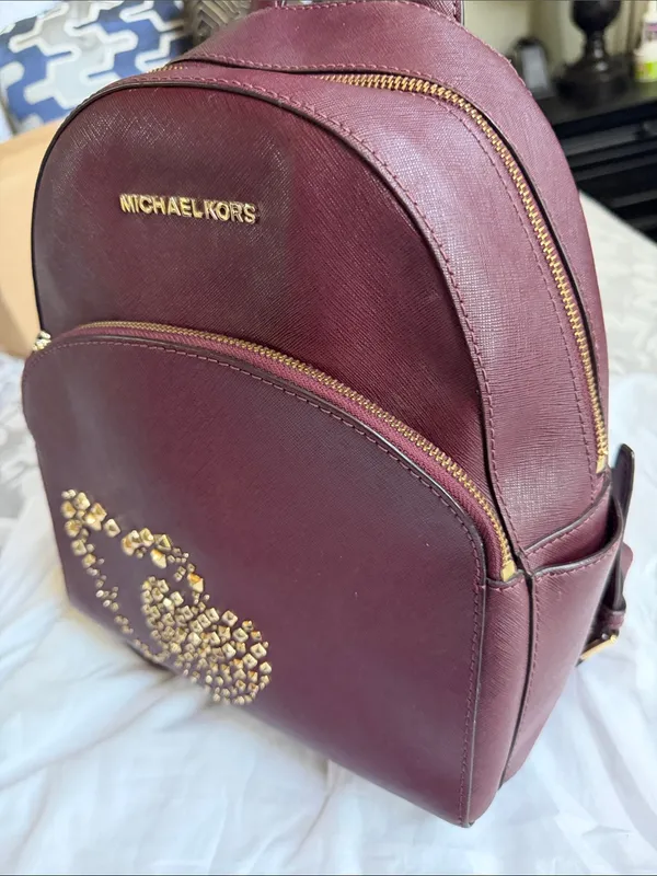 Michael Kors Plum Saffiano Mini Backpack with Gold Stud Hearts - Image 4