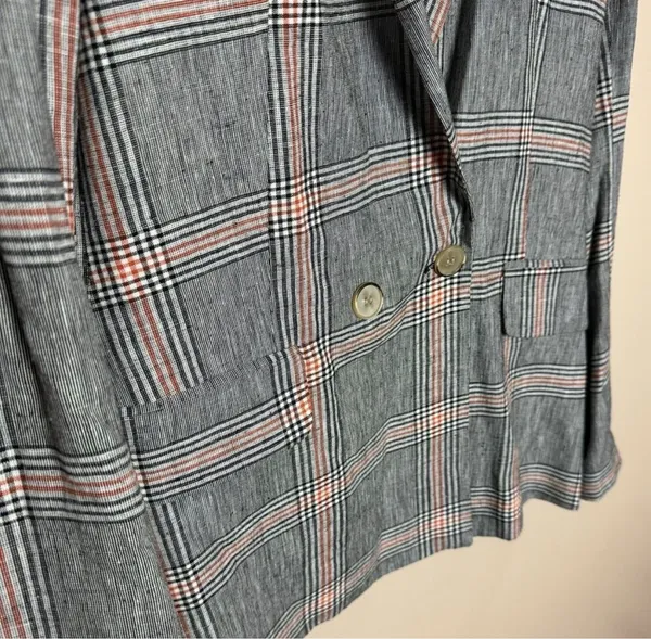 CLEARANCE! Gray Bershka Plaid Long Linen Blend Blazer Size S EUC - Image 5