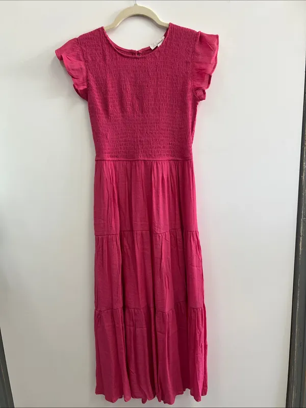 Blu Pepper Fuchsia Flutter-Sleeve Maxi Dress Medium - Image 2
