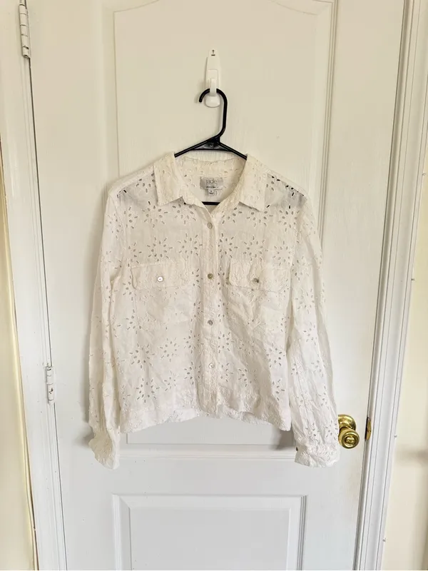 Johnny Was Jade Sandrine White Eyelet Button Front Jacket - Image 3