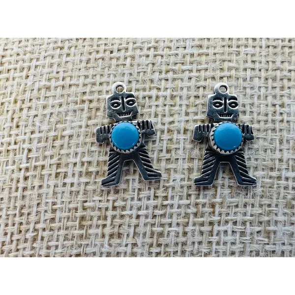 JP Sterling Silver Turquoise Pierced Earrings‎ Pendant Charm Southwestern Tribal - Image 9