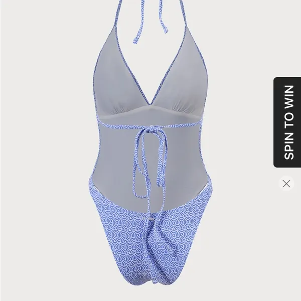 Berlook Blue Jacquard Halter One-Piece Swimsuit - Image 8