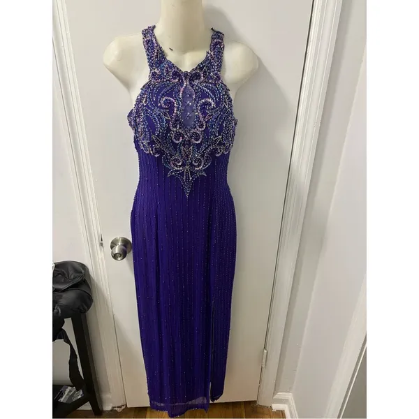80s Alyce beaded silk maxi dress Purple Size M - Image 9