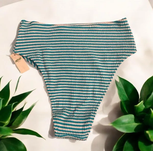 Aerie NWT Crinkle Stripe High Cut Cheeky Bikini Bottoms Small - Image 4