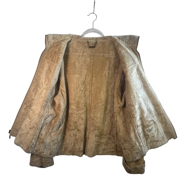 VTG Winlit Leather Suede Shearling‎ Jacket Tan Faux Fur Lined XL Coat Western - Image 8