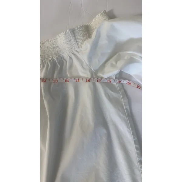 LOFT Women White Off Shoulder Peasant Blouse Long Sleeve Smocked Cuffs Size L - Image 6