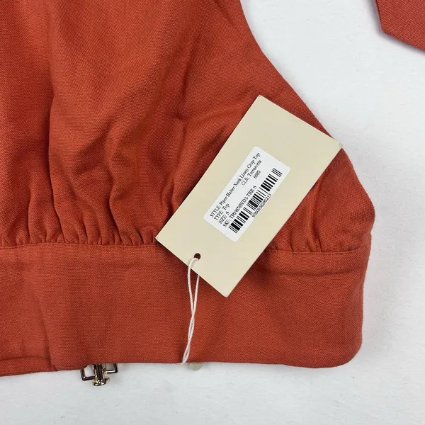 Meshki Women’s Linen Halter Top Crop Rust Orange Small Tie Back Adjustable New - Image 6