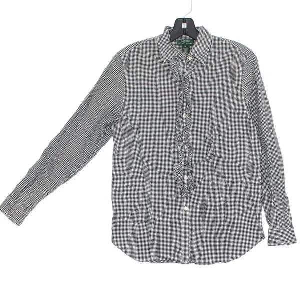 Lauren Ralph Lauren Top Academia Preppy Cottagecore Button Up Plaid Black Small - Image 4