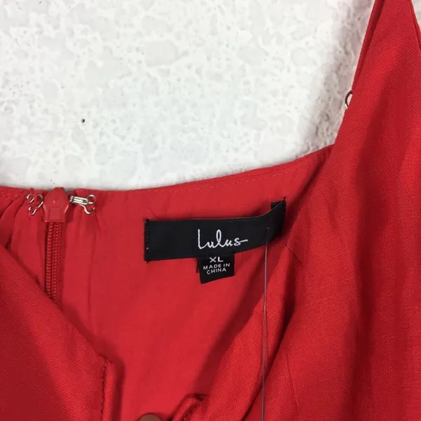NEW Lulus Sunny Oasis Mini Dress XL Coral Red Ruffled Faux-Wrap Sleeveless - Image 7