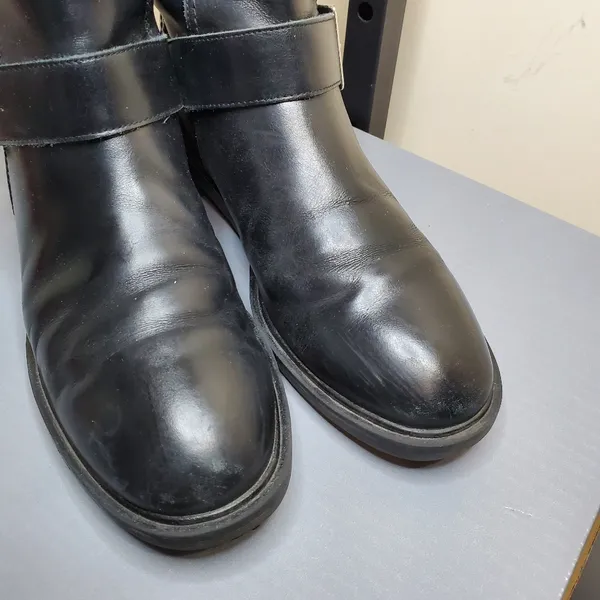 6/$36 Zara Woman Leather Biker Boots with Stretch Leg Black Size 38 5156/101 - Image 2