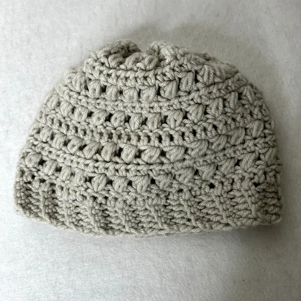 Handmade Gray Knit Beanie Hat - Image 3