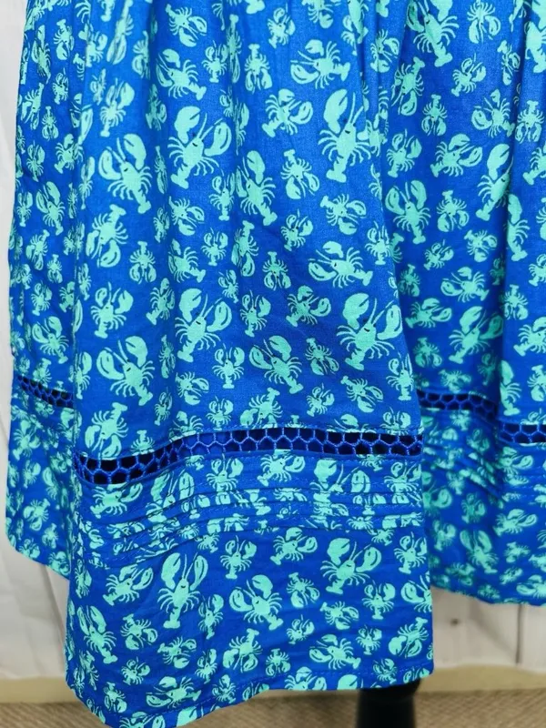 Roller Rabbit x Target Sz XS Blue Green Lobster Print Mini Dress Smocked Back - Image 5